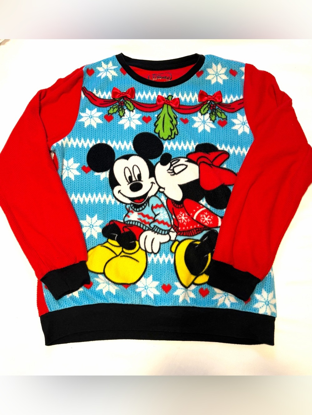 Disney Women’s Medium Mickey Minnie Mouse Christmas Fleece Sweater Holiday